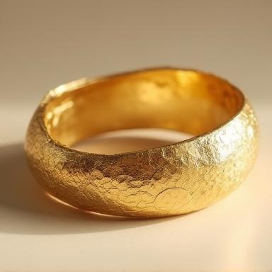 Bracelete em ouro com textura orgânica feito à mão.